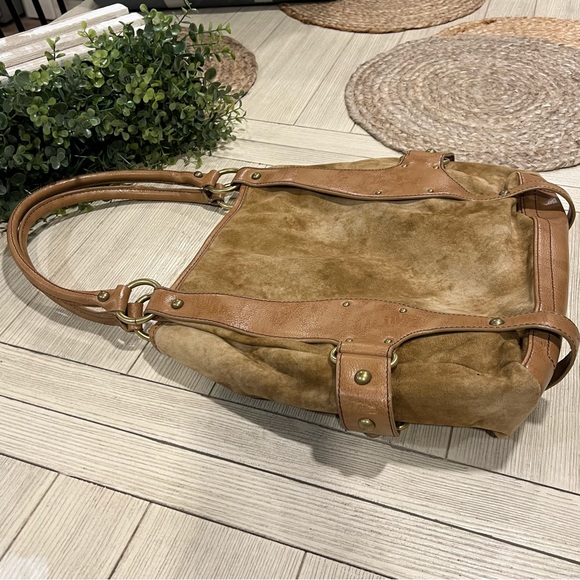 PRITZI Wheat Studded Brass Large Hobo Shoulder Bag Vegan Suede Leather - Picture 6 of 14